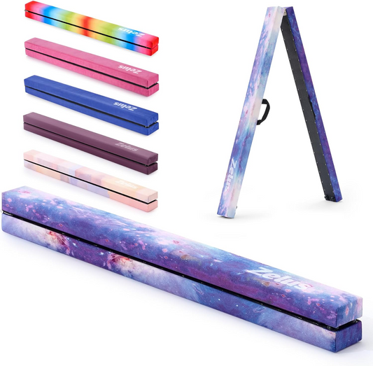 8' Folding Gymnastics Balance Beam, Floor Balance Beam w/Carry Handles Anti-Slip Base for Kids