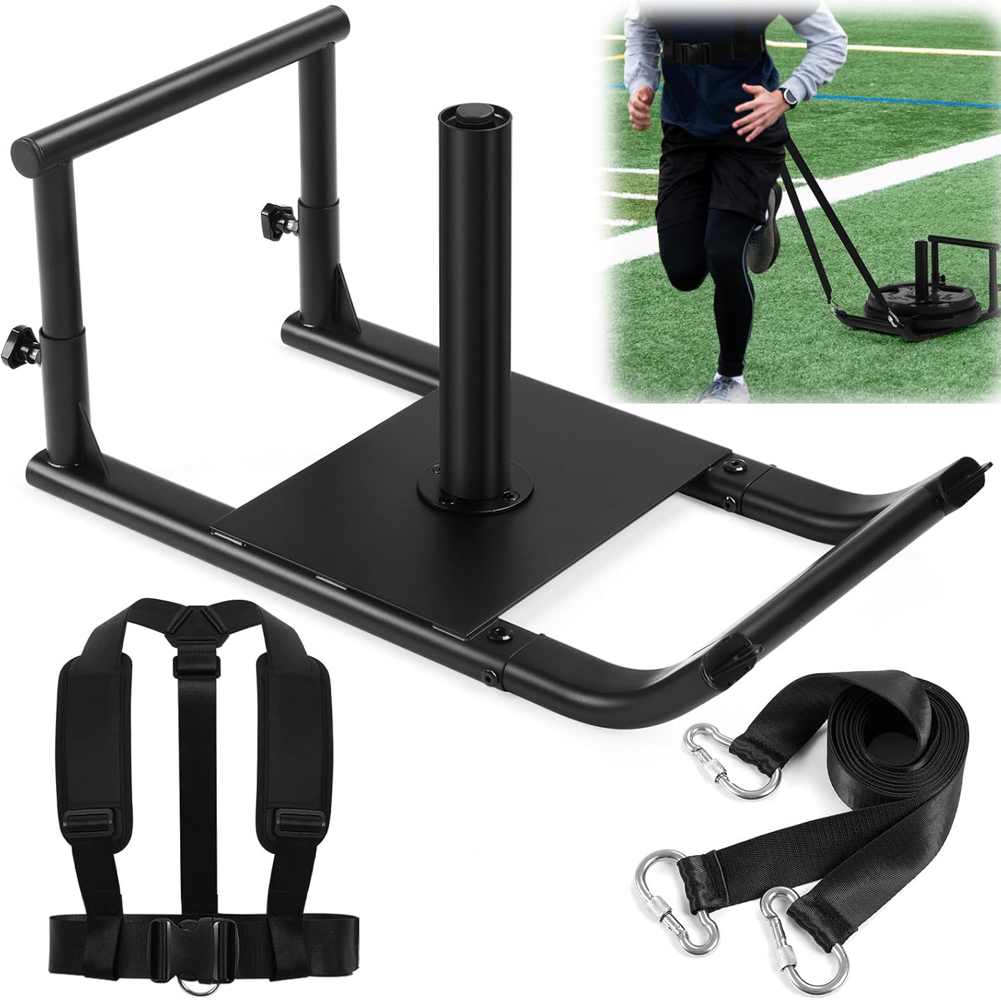 Workout Fitness Sled, Weighted Sleds Push Gym Equipment for Adults & Kids, Compatible with 1" & 2" Weight Plates