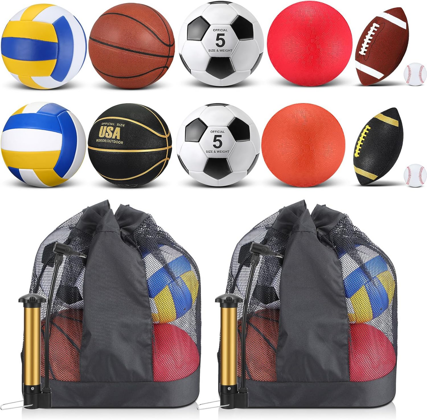 12 Pcs Assorted Sport Ball Set for Youth Adult Official Size Basketball Football Volleyball