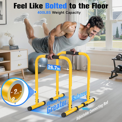 Adjustable Dip Bar Station, Heavy Duty Parallette & Parallel Bars, 400LBS Stable Dip Stands