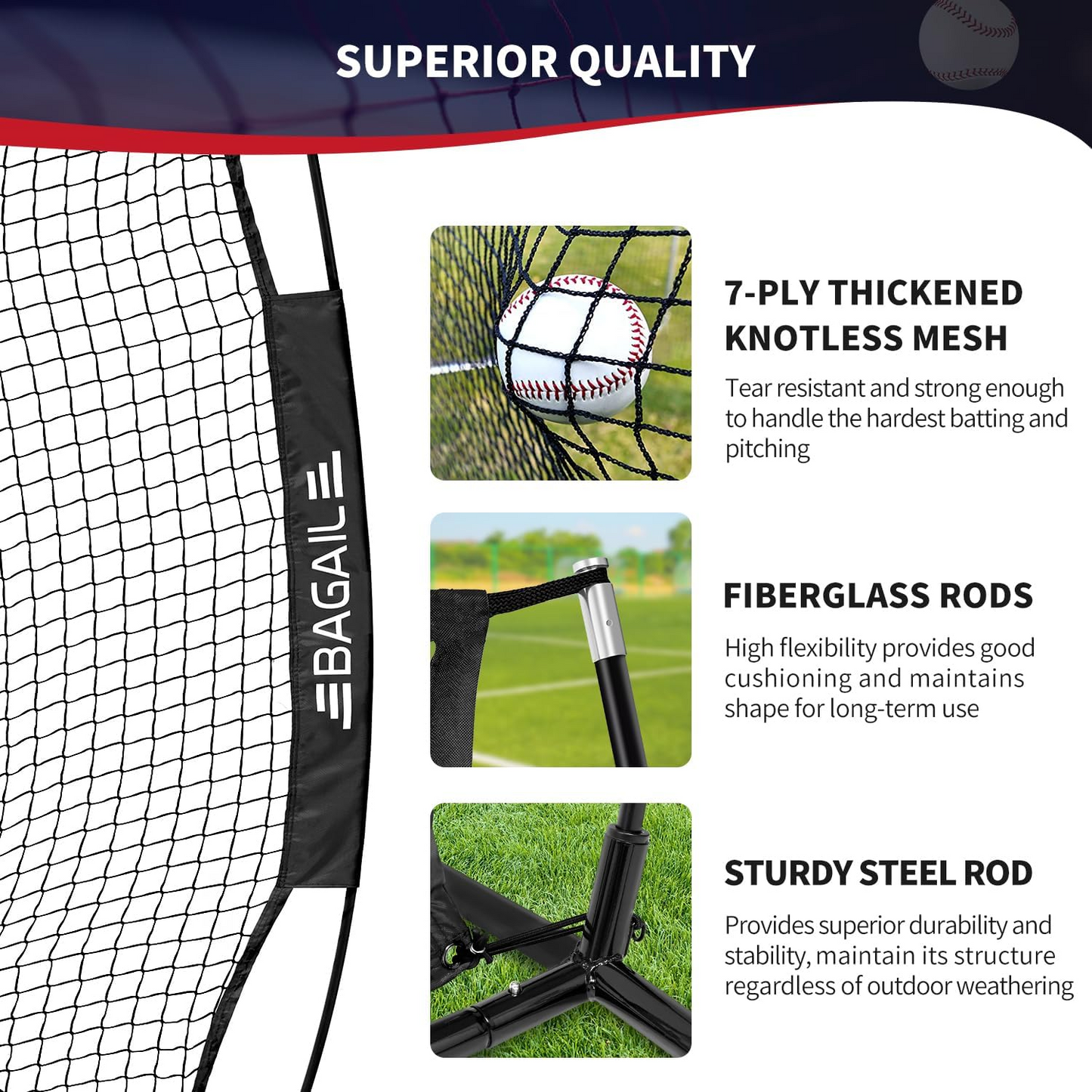 7x7 ft Baseball & Softball Training Net | Includes Batting Tee & 2 Strike Zones, Heavy Duty Frame
