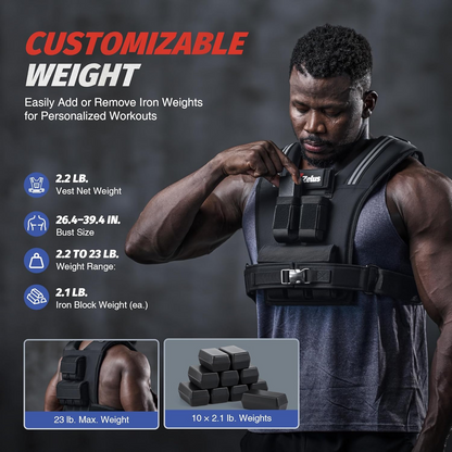 Weighted Vest Men, 23lbs/36lbs/45lbs Adjustable Weight Vest with 10/16/20 removable Iron Weights and Reflective Strips, No-Bounce Design