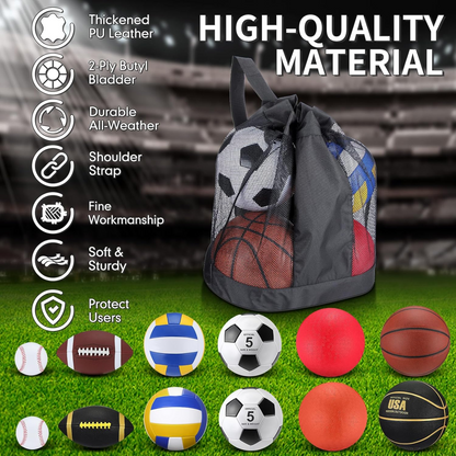 12 Pcs Assorted Sport Ball Set for Youth Adult Official Size Basketball Football Volleyball