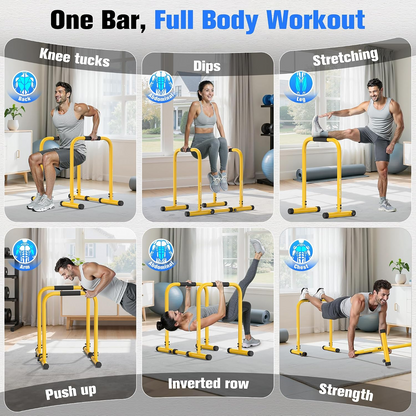 Adjustable Dip Bar Station, Heavy Duty Parallette & Parallel Bars, 400LBS Stable Dip Stands