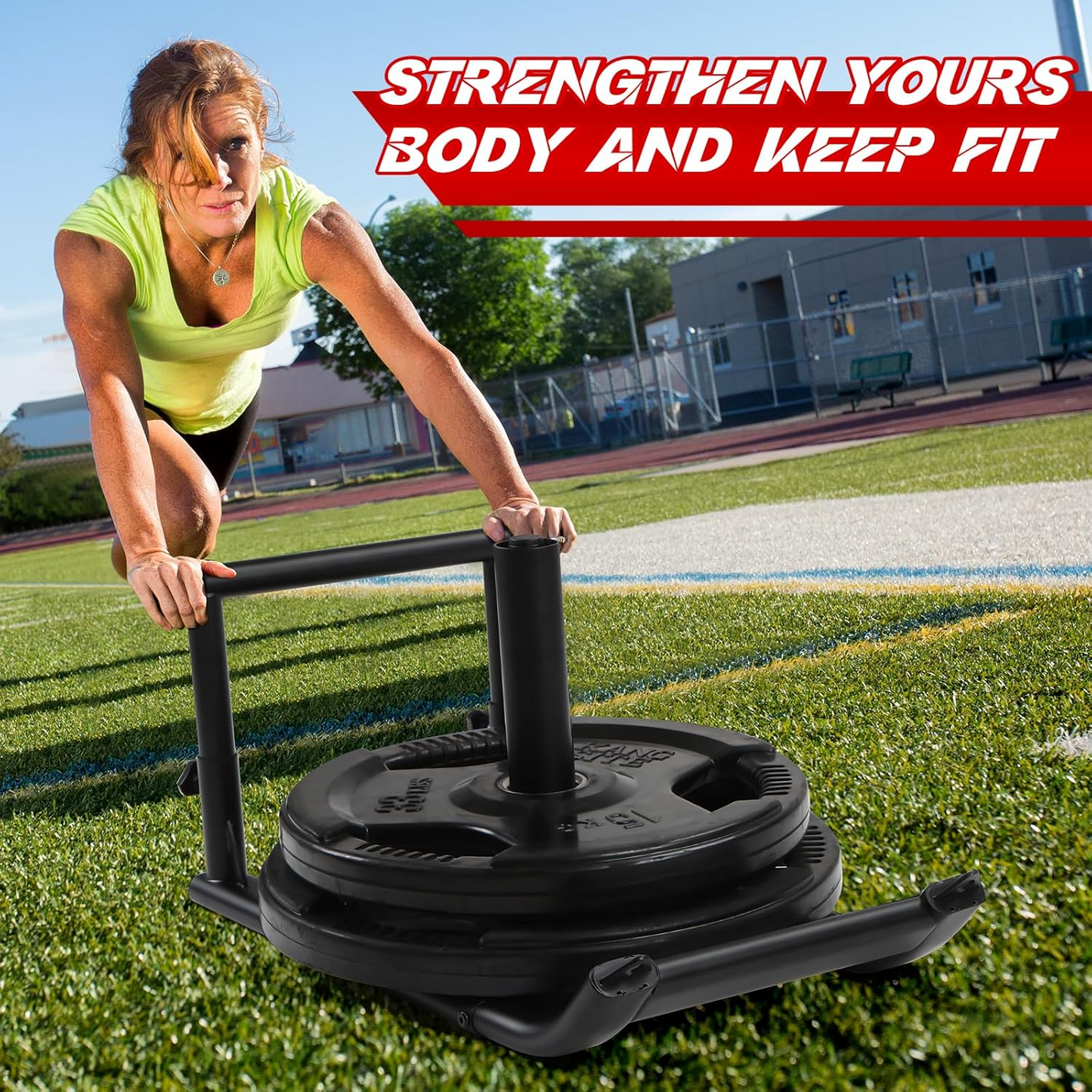 Workout Fitness Sled, Weighted Sleds Push Gym Equipment for Adults & Kids, Compatible with 1" & 2" Weight Plates