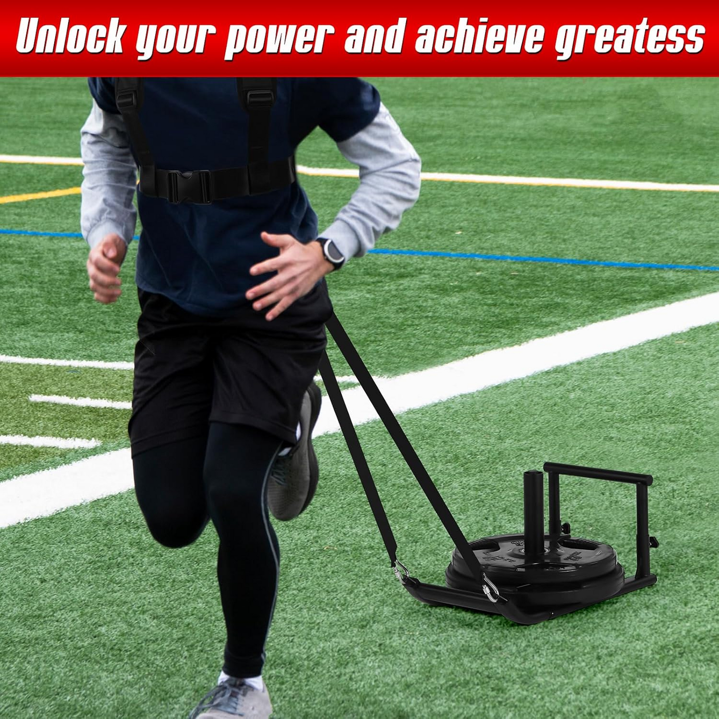 Workout Fitness Sled, Weighted Sleds Push Gym Equipment for Adults & Kids, Compatible with 1" & 2" Weight Plates