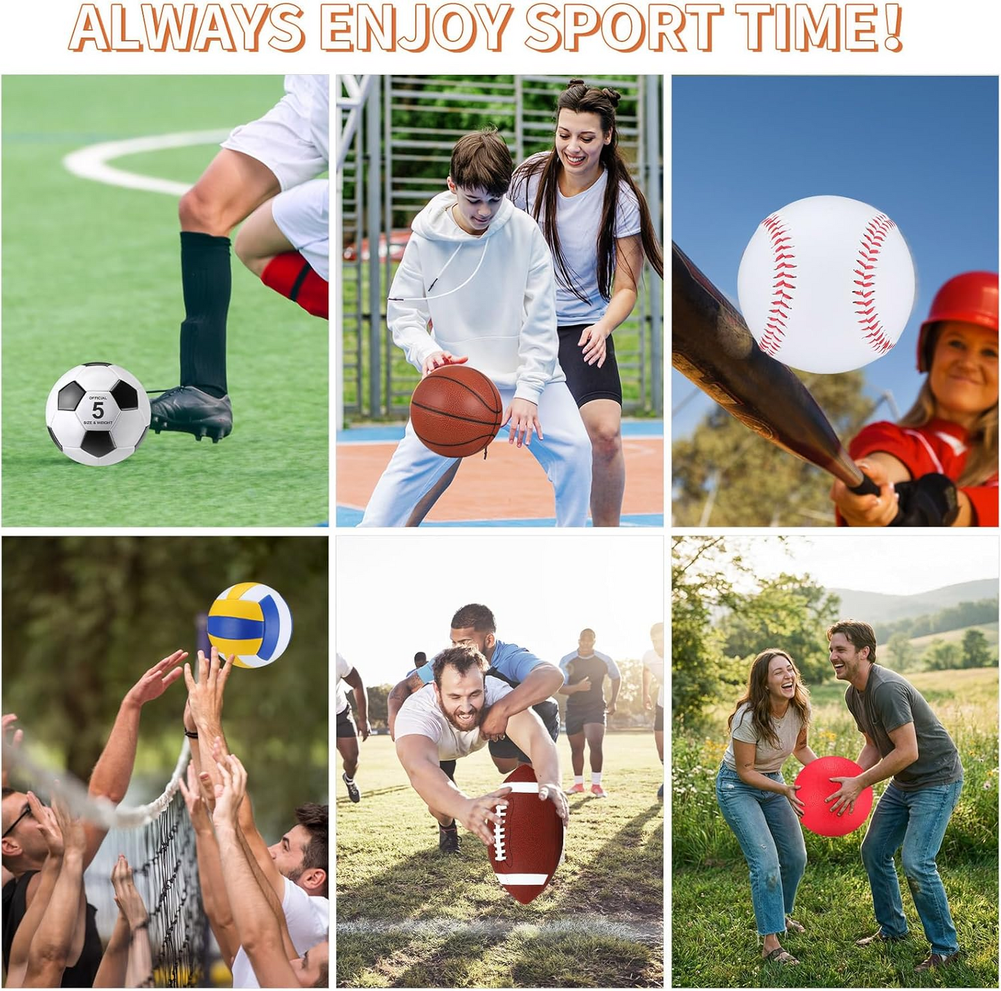 12 Pcs Assorted Sport Ball Set for Youth Adult Official Size Basketball Football Volleyball